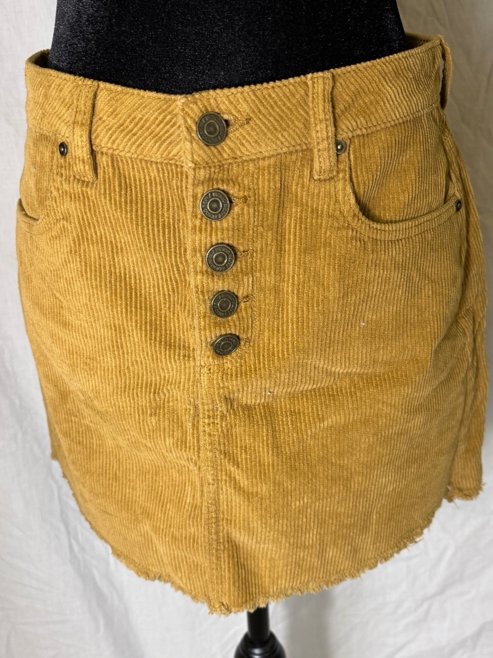 Mustard Corduroy Button-Front Mini Skirt